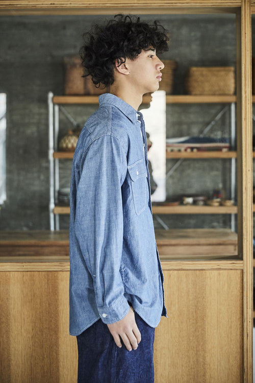 orslow BLUE CHABRAY WORK SHIRT WITH FLAP POCKET 01-8064-84