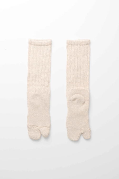 YOKO SAKAMOTO WOOL TABI PILE SOCKS HEATHER BEIGE