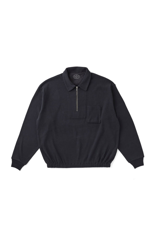 OLD JOE BRAND QUATER ZIP SILK NEP RIBED SHIRTS ONYX