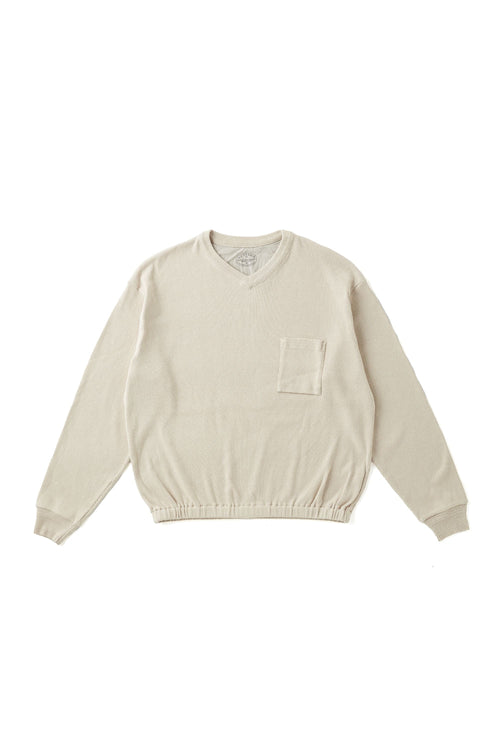 OLD JOE BRAND V-NECK SILK NEP RIBED TOPS FOG