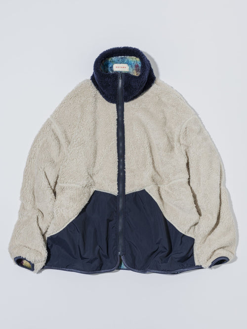 MEYAME PRINT SOLID REVERSIBLE FLEECE JACKET MEY-2511 BLUE
