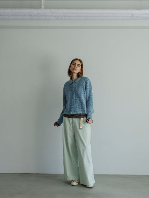 MEYAME CORDUROY SIDE LINE WIDE PANTS MEY-2518 LIGHT GREEN