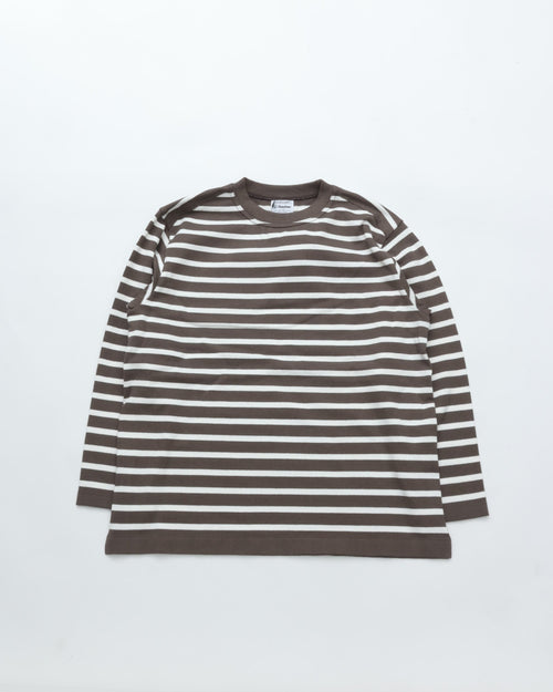 Yonetomi WAVE COTTON BASQUE KNIT PULLOVER CREW BORDER