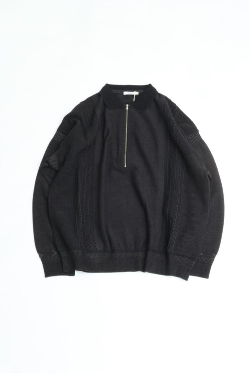 YASHIKI Kanto ZIp Polo (Coltsfoot Broads) YSK-26SS-KN06 BLACK