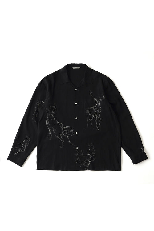 OLD JOE BRAND ORIGINAL PRINTED OPEN COLLAR SHIRTS (ANIMAL DRAWING) Long-sleeve 261OJ-SH18