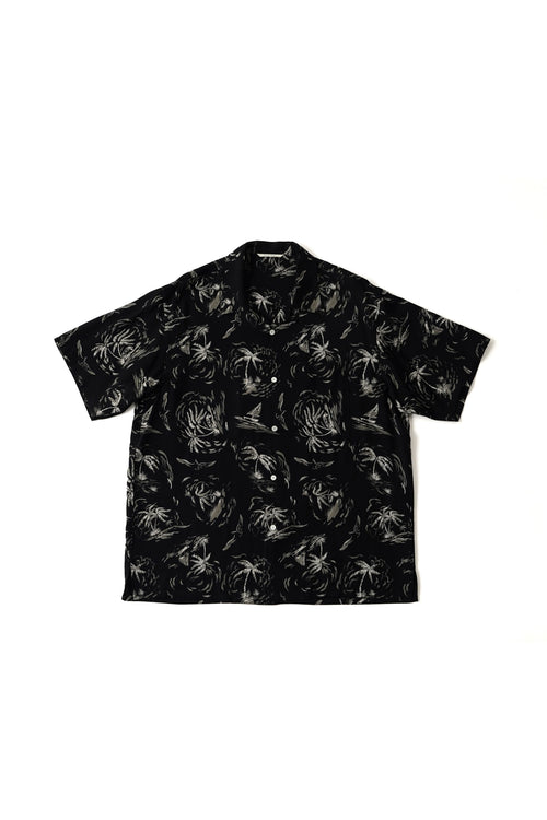 OLD JOE BRAND ORIGINAL PRINTED OPEN COLLAR SHIRTS (PALM TREE) Short-sleeve BLACK 261OJ-SH23