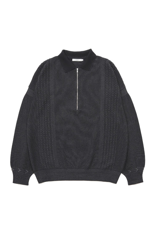 YASHIKI Kanto ZIp Polo (Coltsfoot Broads) YSK-26SS-KN06 BLACK