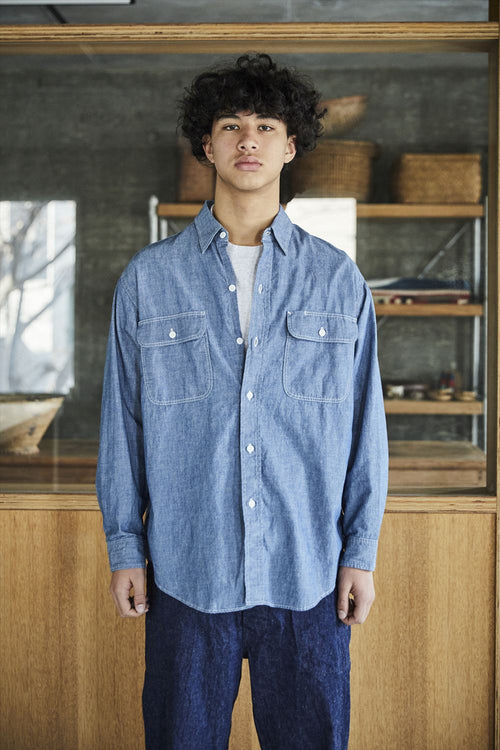 orslow BLUE CHABRAY WORK SHIRT WITH FLAP POCKET 01-8064-84