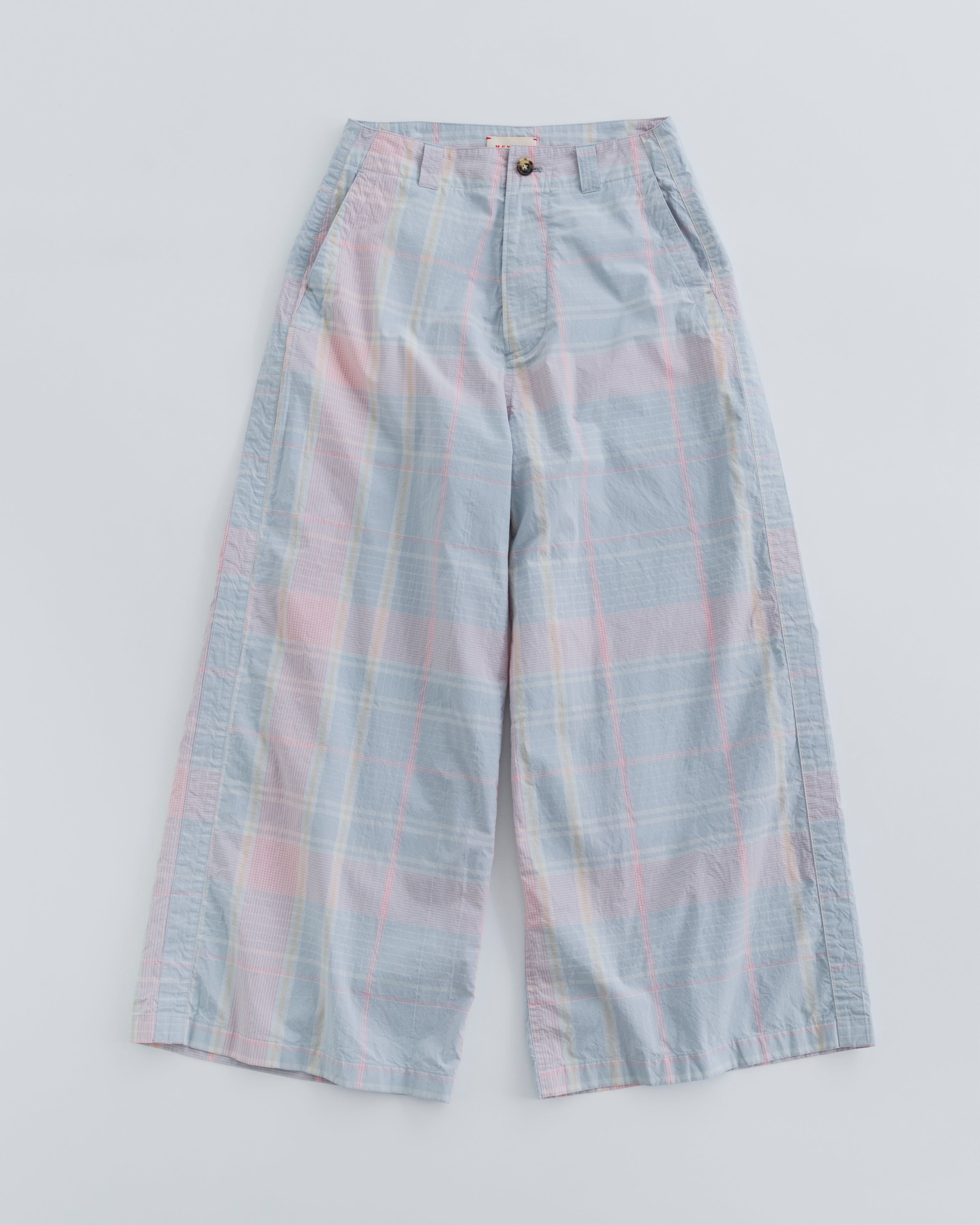 MEYAME CHECK SIDE LINE WIDE PANTS MEY-2423 LIGHT BLUE – CASDAY