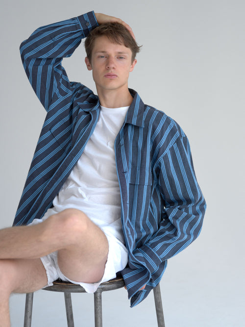 Marvine Pontiak Shirt Makers Open Collar Shirts MPSM-1903S NAVY*SAX