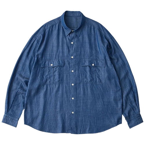 PORTER CLASSIC ROLL UP BOTANICAL SHIRT BLUE