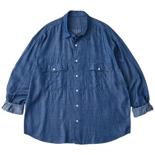 PORTER CLASSIC ROLL UP BOTANICAL SHIRT BLUE