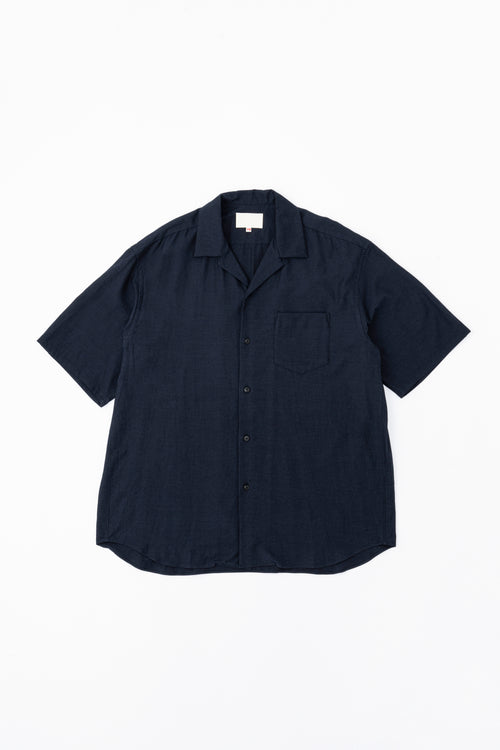 YOKO SAKAMOTO OPEN COLLAR S/S SHIRT NAVY
