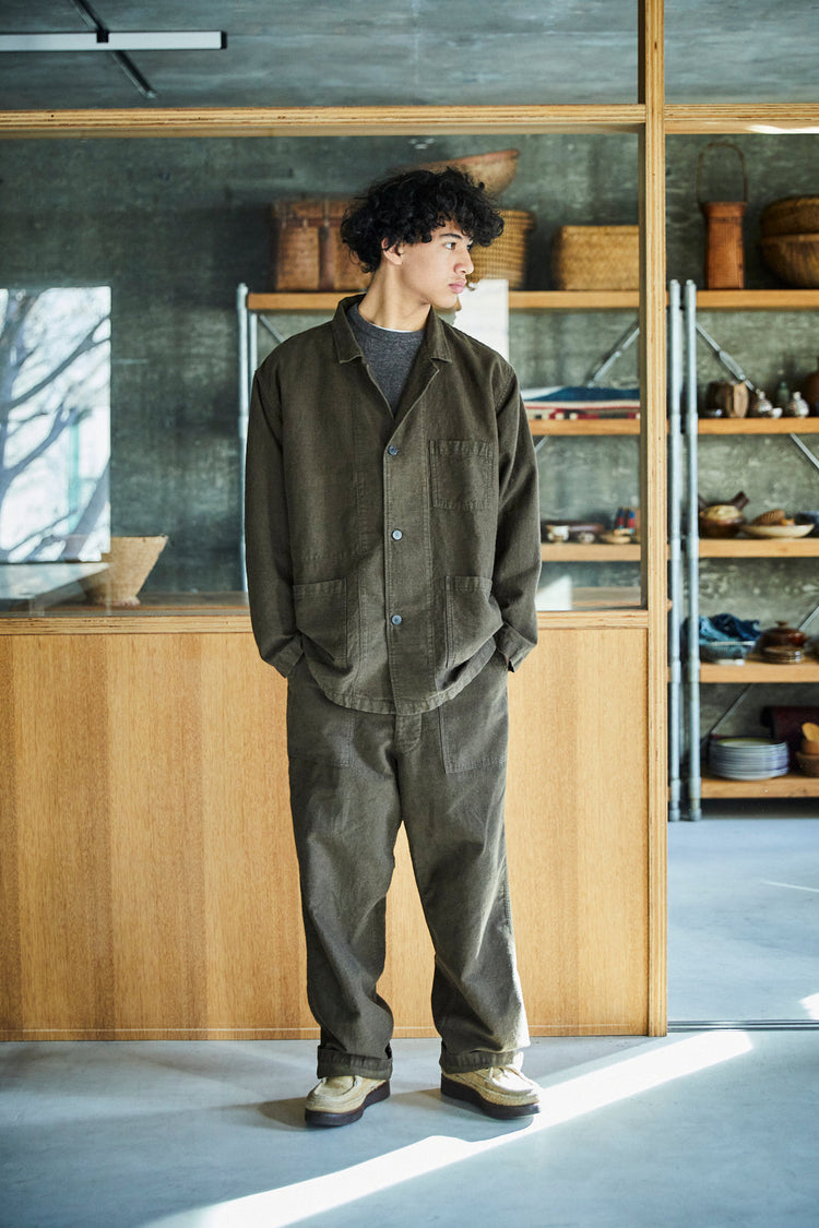 orslow COTTON LINEN MOLESKIN RELAX FIT SIMPLE WORK JACKET COFFEE BROWN