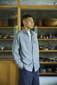 orslow   GRAY CHAMBRAY WORK SHIRT WITH FLAP POCKET 01-8064-64