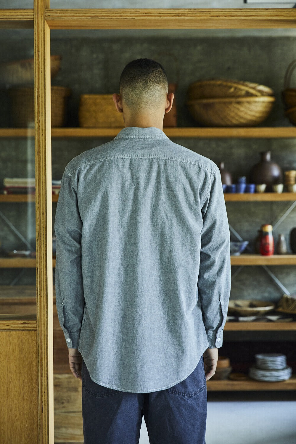 orslow GRAY CHAMBRAY WORK SHIRT WITH FLAP POCKET 01-8064-64