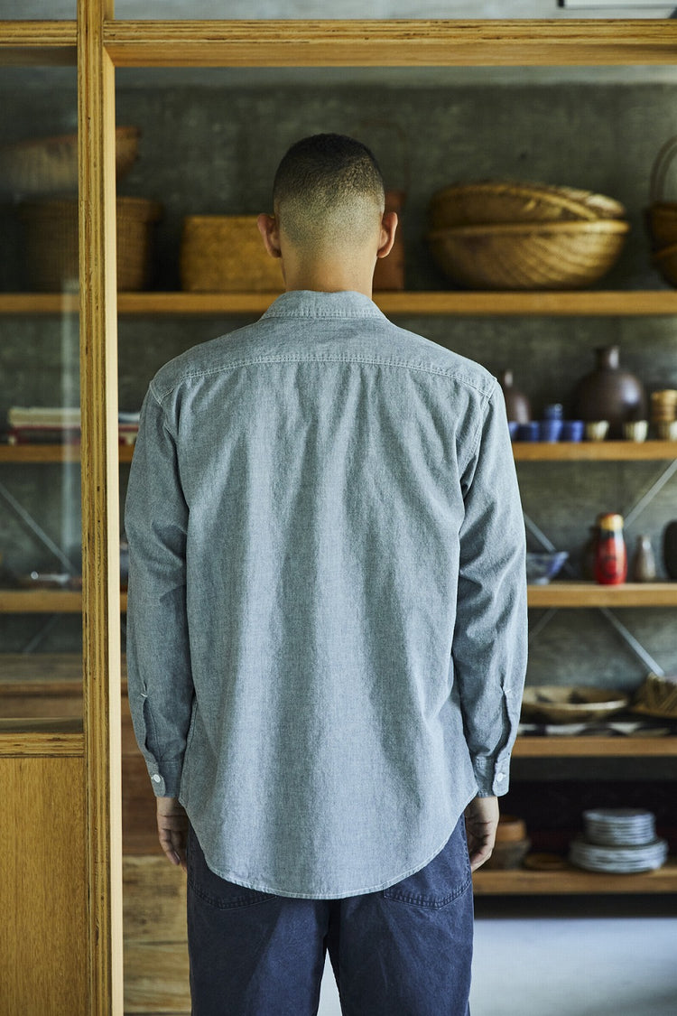 orslow   GRAY CHAMBRAY WORK SHIRT WITH FLAP POCKET 01-8064-64