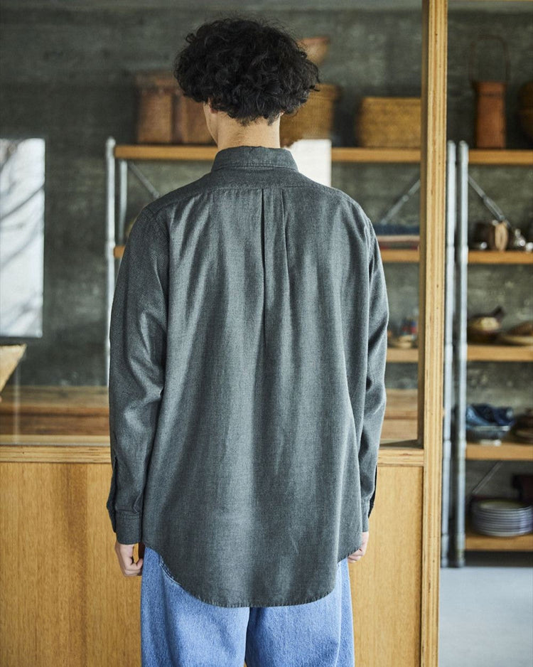 orslow STANDARD BUTTON DOWN SHIRT SOFT SUBTLY BRUSHED MINI CHECK CHARCOAL GRAY