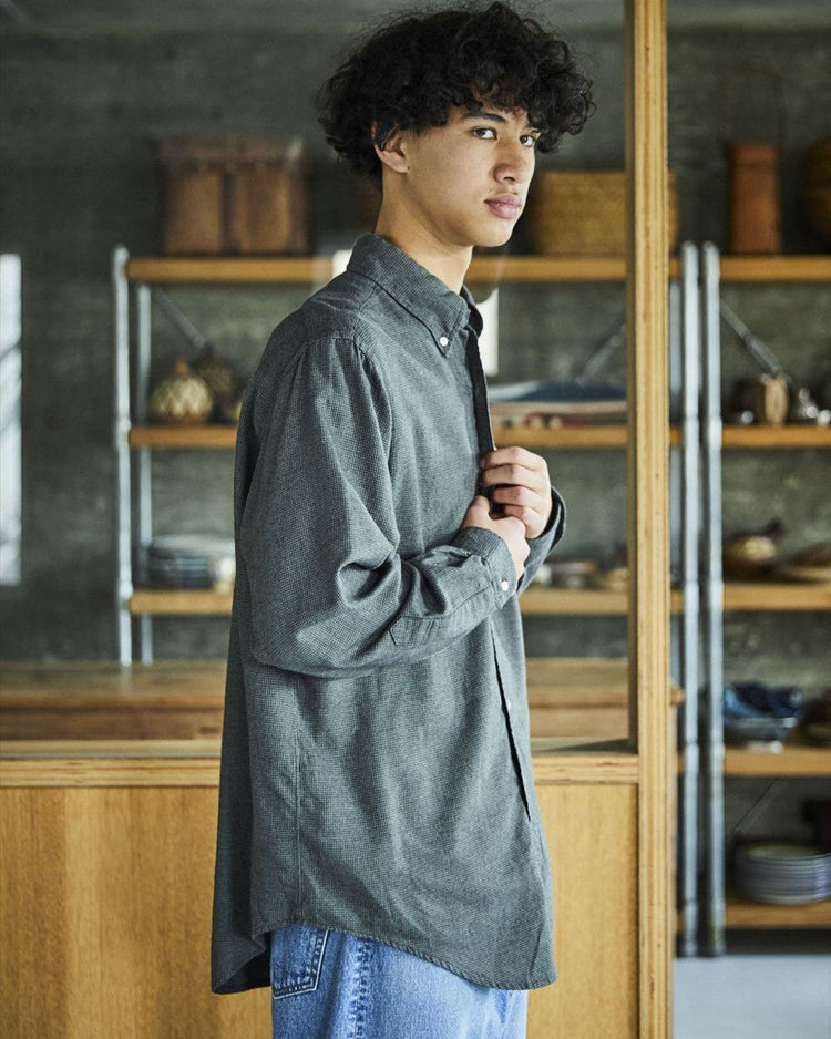 orslow STANDARD BUTTON DOWN SHIRT SOFT SUBTLY BRUSHED MINI CHECK CHARCOAL GRAY