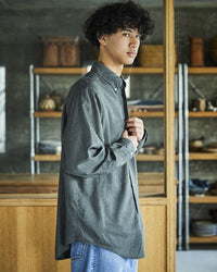 orslow STANDARD BUTTON DOWN SHIRT SOFT SUBTLY BRUSHED MINI CHECK CHARCOAL GRAY