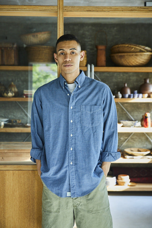 orslow   STANDARD B.D SHIRT CHECK IND CHAMBRAY 01-8112-C84