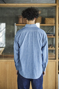 orslow   BLUE CHABRAY WORK SHIRT WITH FLAP POCKET 01-8064-84