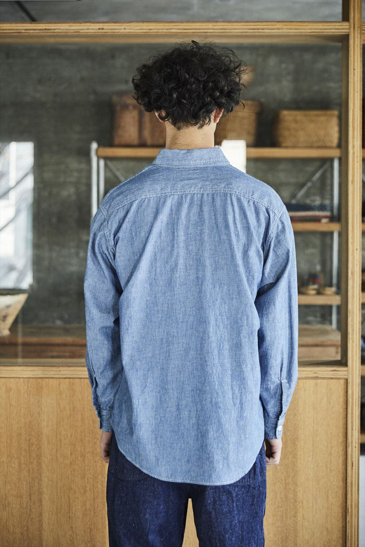 orslow   BLUE CHABRAY WORK SHIRT WITH FLAP POCKET 01-8064-84