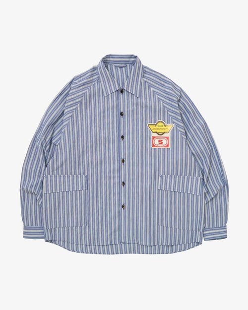 Sillage / big pocket overshirt dead stock blue stripe 