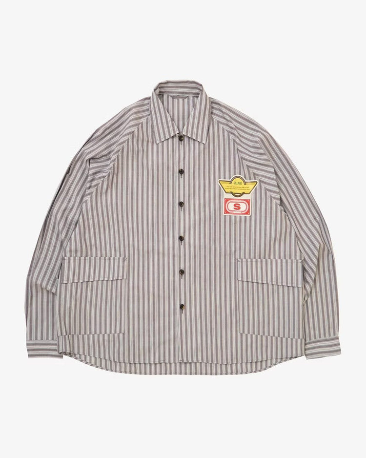 Sillage / big pocket overshirt dead stock gray stripe 