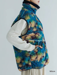 MEYAME PRINT SOLID REVERSIBLE FLEECE VEST MEY-2510 BLUE