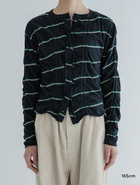 MEYAME TUCKED JACQUARD BORDER CARDIGAN PULLOVER MEY-2500 BLACK