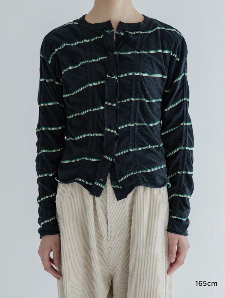 MEYAME TUCKED JACQUARD BORDER CARDIGAN PULLOVER MEY-2500 BLACK