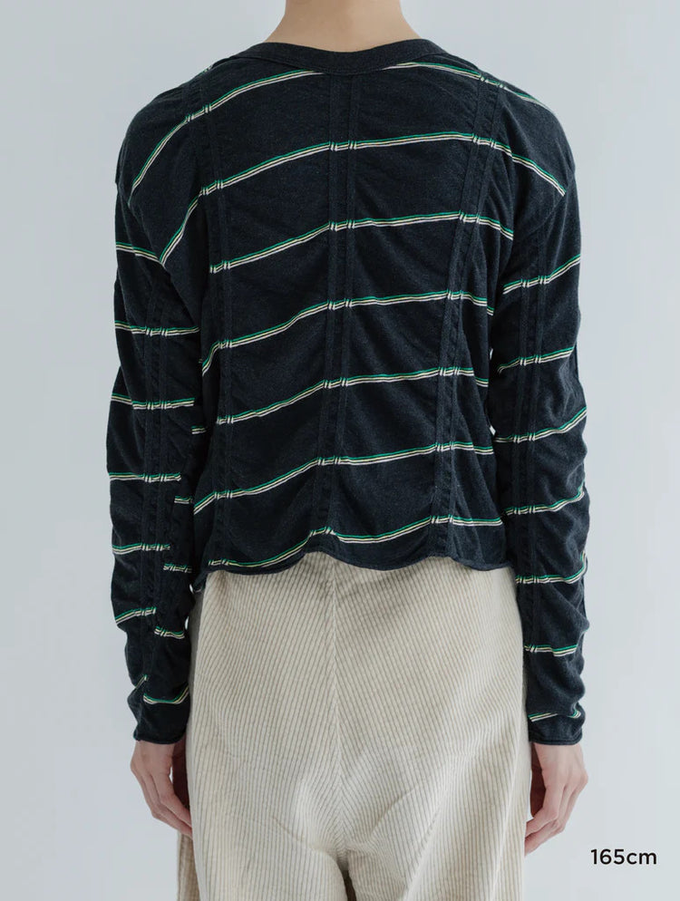 MEYAME TUCKED JACQUARD BORDER CARDIGAN PULLOVER MEY-2500 BLACK