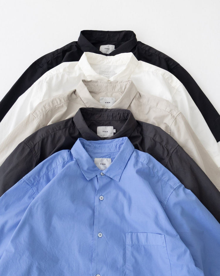 RINEN / 	70/1ツイル 裾ヒモ半袖レギュラーカラーシャツ 04チャコール