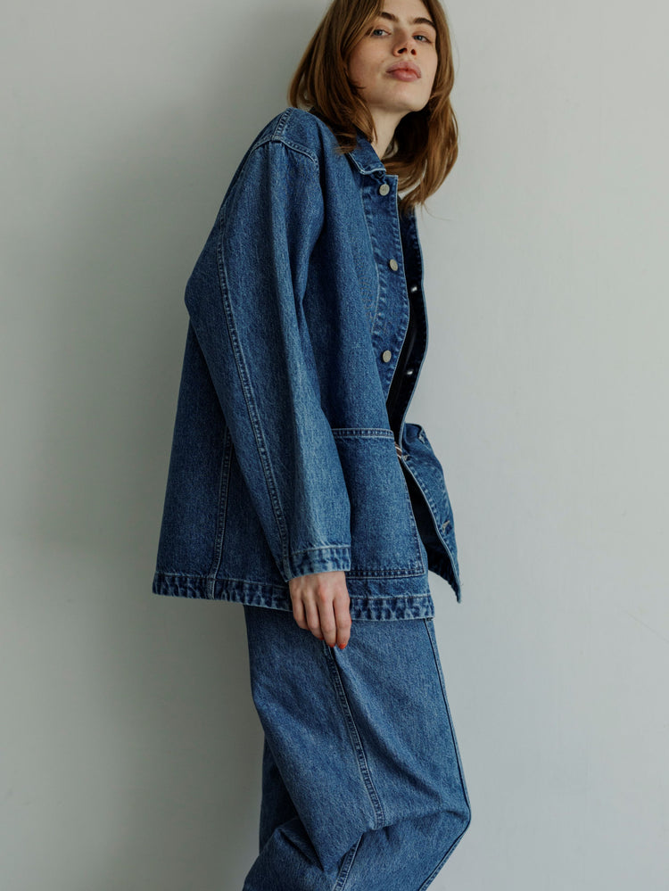 MEYAME DENIM WIDE TUCK PANTS MEY-2516 BLUE