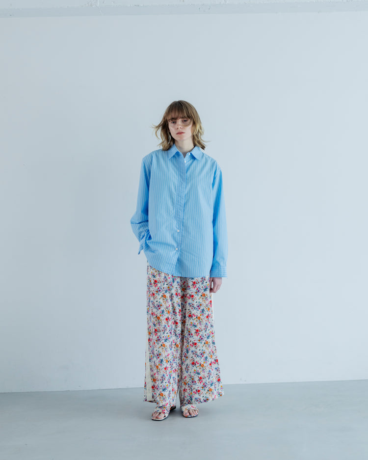 MEYAME  SIDE LINE WIDE PANTS  (FLOWER)  WHITE