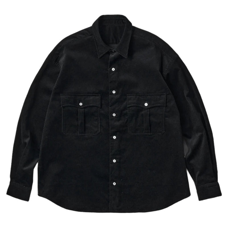 PORTER CLASSIC  ROLL UP ORGANIC CORDUROY SHIRT BLACK (14WALE) BFA-P-016-4306