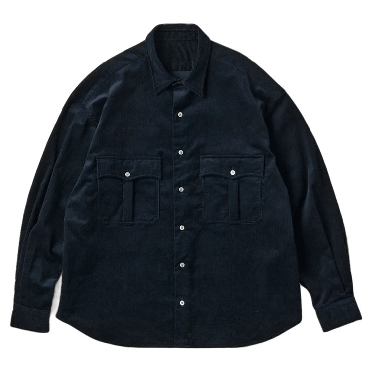 PORTER CLASSIC  ROLL UP ORGANIC CORDUROY SHIRT NAVY (14WALE) BFA-P-016-4306
