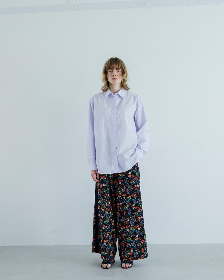 MEYAME  SIDE LINE WIDE PANTS  (FLOWER)  BLACK