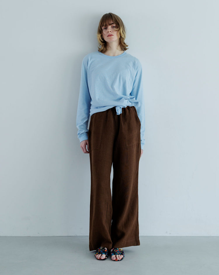 MEYAME  BORDER SLIT LONG SLEEVE TEE BLUE