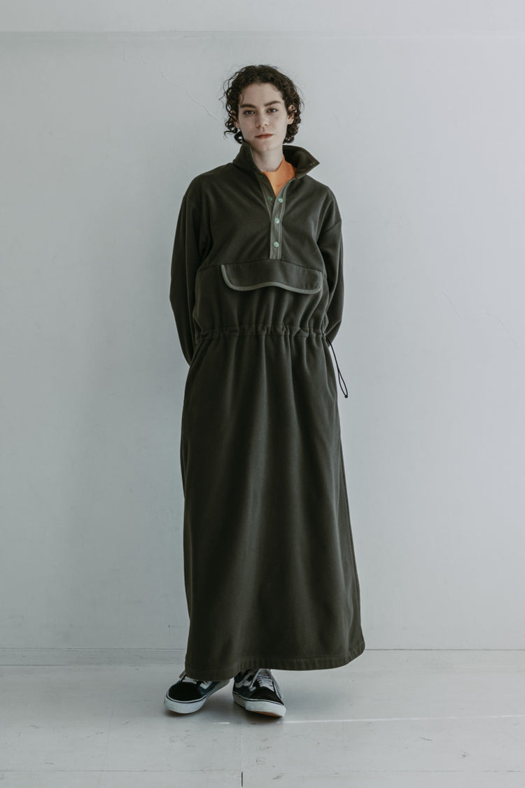 MEYAME / FLLECE SNAP LONG DRESS OLIVE