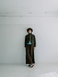 MEYAME MERINO WOOL STRIPE SIDE LINE WIDE PANTS BROWN