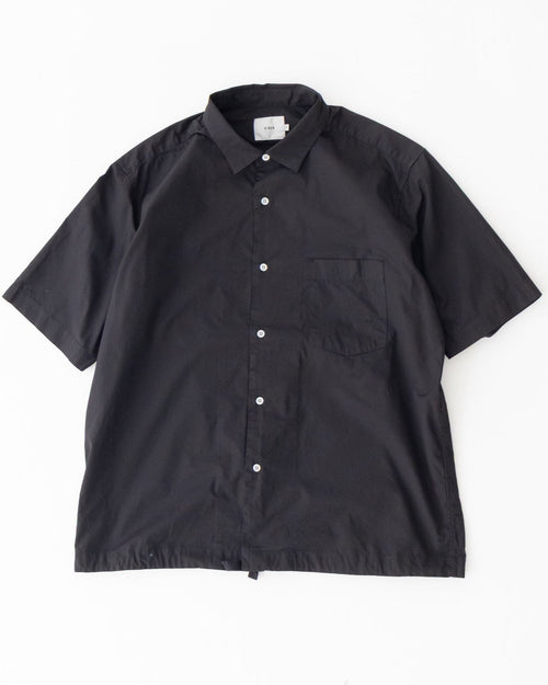 RINEN / 70/1 Twill Drawstring Short Sleeve Regular Collar Shirt, Size 10 Black