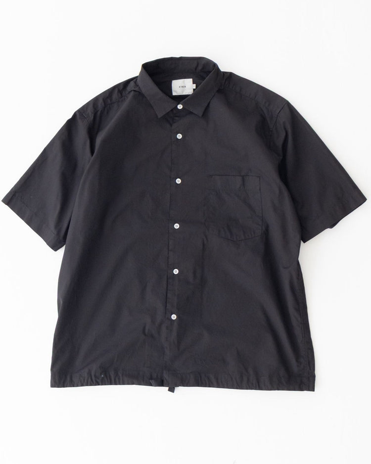 RINEN / 	70/1ツイル 裾ヒモ半袖レギュラーカラーシャツ 10クロ