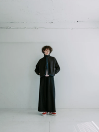 MEYAME  MERINO WOOL STRIPE SIDE LINE WIDE PANTS BLACK