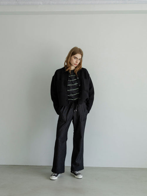 MEYAME TUCKED JACQUARD BORDER CARDIGAN PULLOVER MEY-2500 BLACK