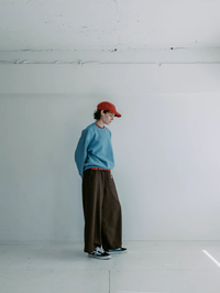 MEYAME  MERINO WOOL STRIPE SIDE LINE WIDE PANTS BROWN