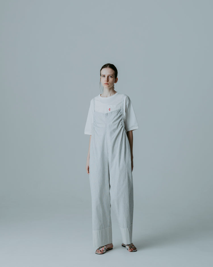 MEYAME  STRIPED GATHERED ALL-IN-ONE MEY-2413 WHITE