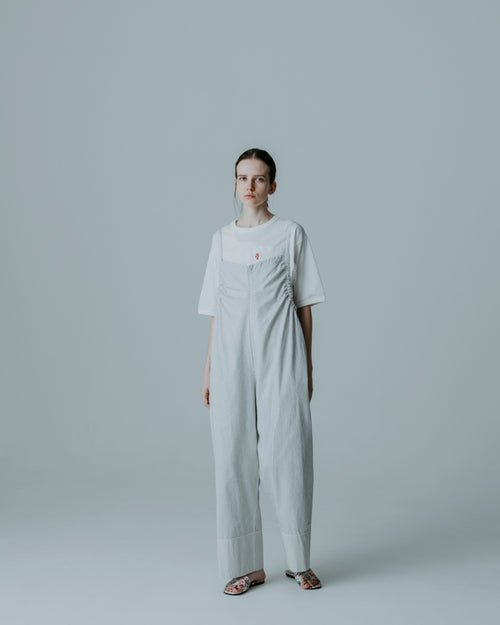 MEYAME  STRIPED GATHERED ALL-IN-ONE MEY-2413 WHITE