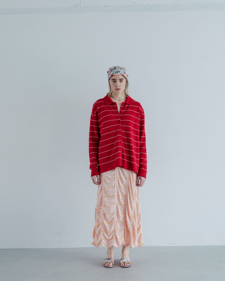 MEYAME   BORDER COTTON KNIT CARDIGAN RED